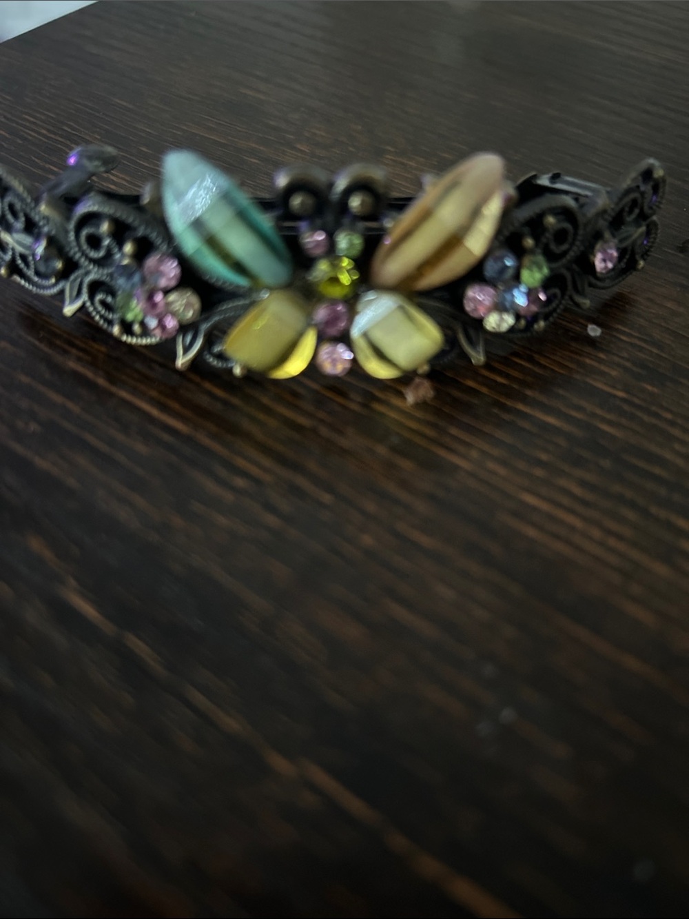 Multicolor Crystal Floral Barrette Hair Clip — GENTLY USED!